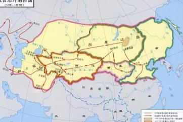 成吉思汗打的天下地图，横跨亚欧大陆(灭了47个国家)